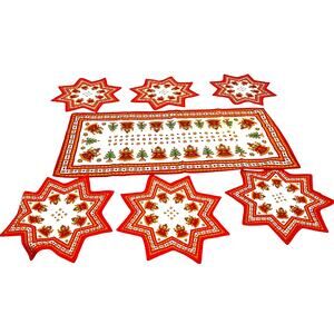 Vintage Kolf Austria Christmas Star Napkins & Table Runner Set 7 Piece Folk Art